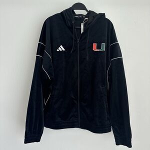 Miami Hurricanes Adidas Jacket Womens Large Black Velour Patch Zip Hoodie UM